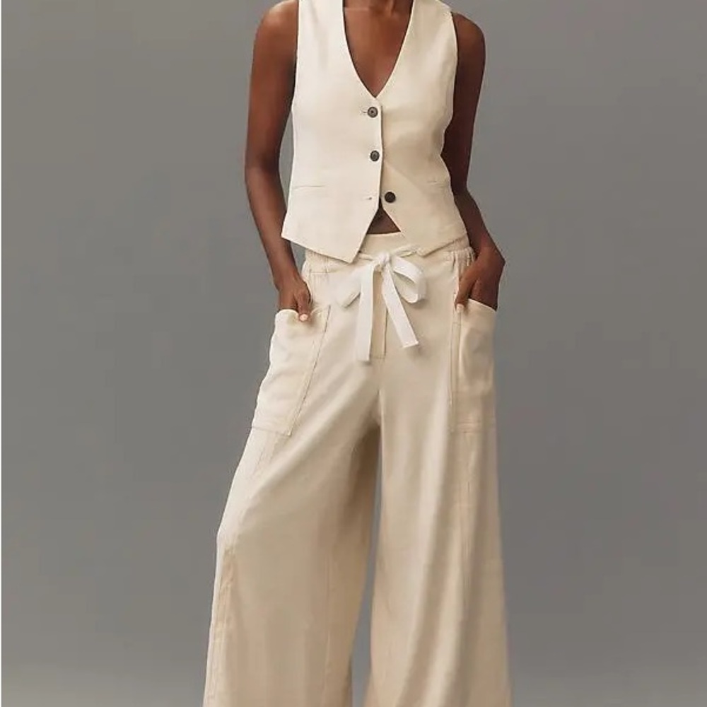 Maeve La Ponche Linen Pull on Wide Leg Pant